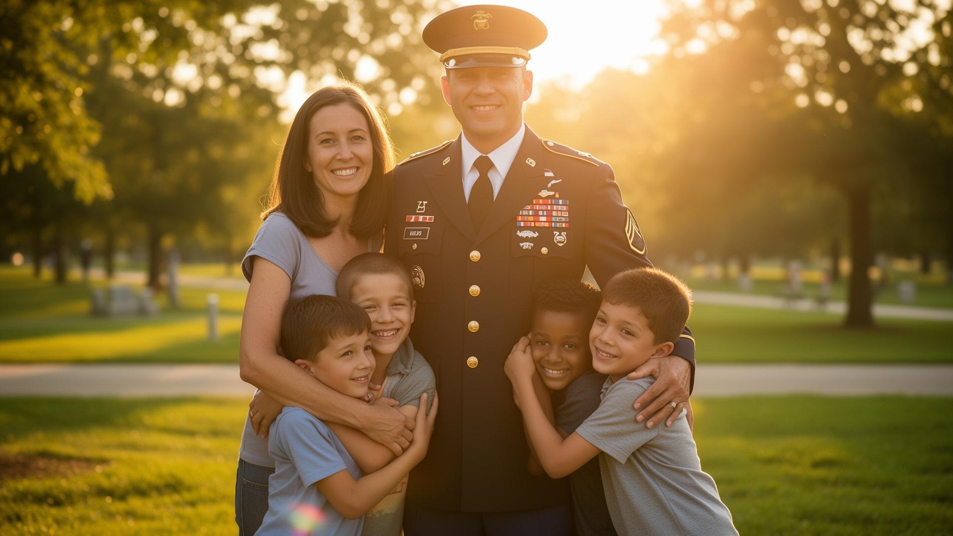 Veterans and families gathered together at a national cemetery
