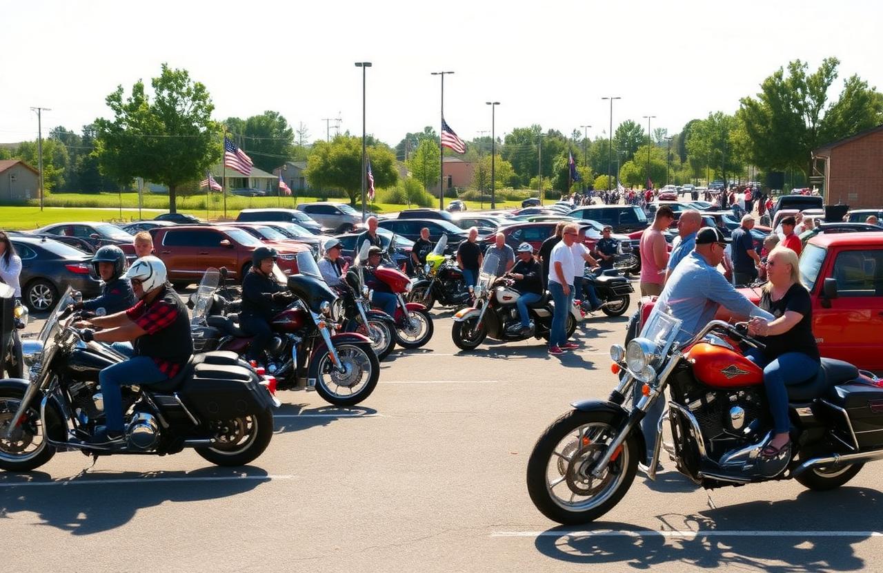 Motorcycles lined up for the Ride for Wreaths event